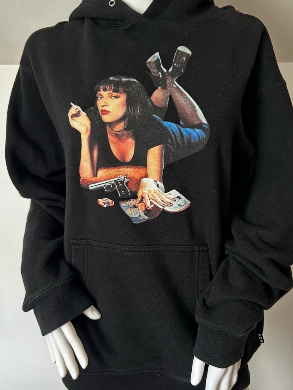 HUF Black Graphic Pulp Fiction Style Hooded Sweatshirt